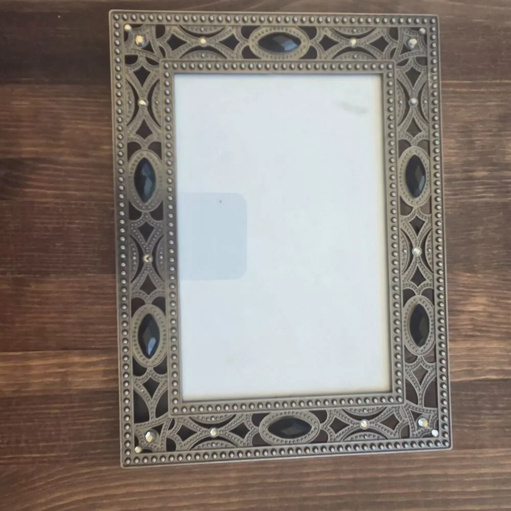 Vintage Black Rhinestone Metal Picture Frame 4x6 Ornate Jeweled Photo Frame